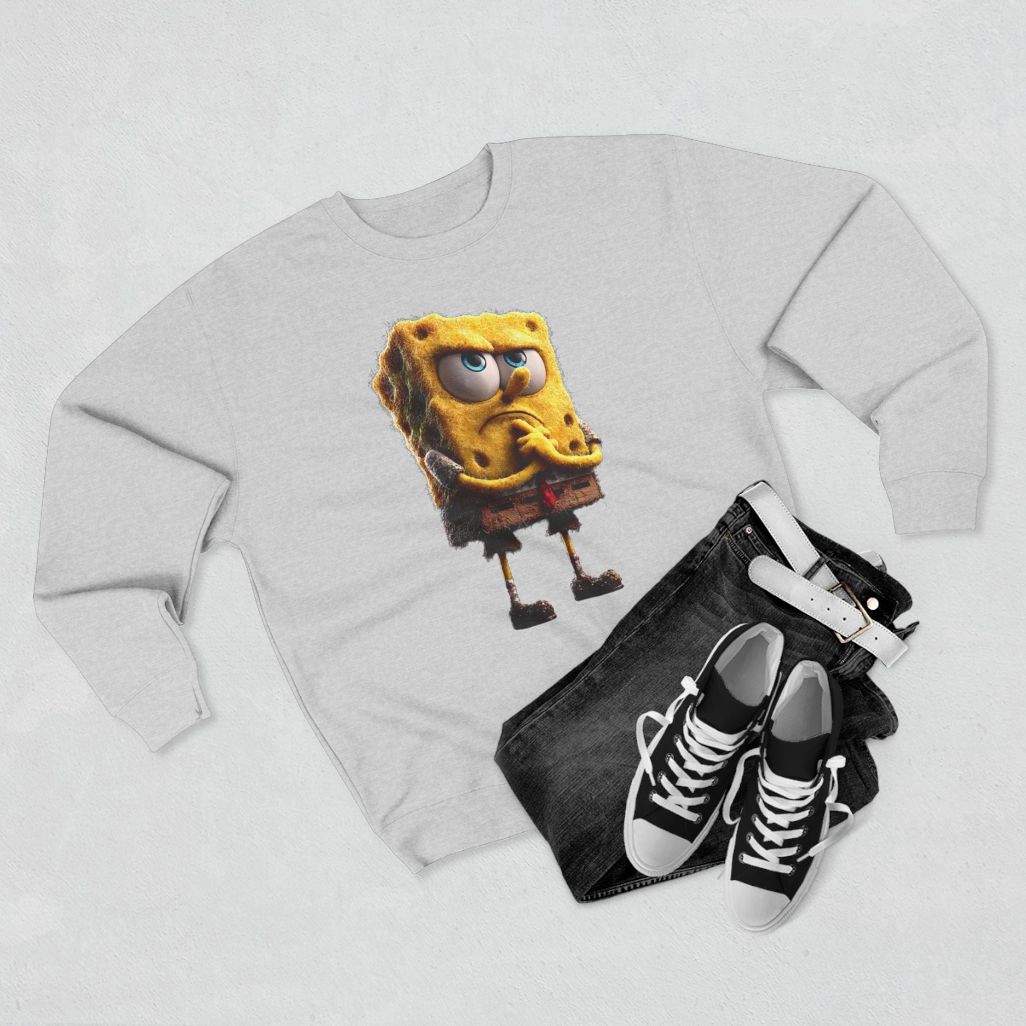 Grumpy Cartoon Sponge Crewneck Sweatshirt