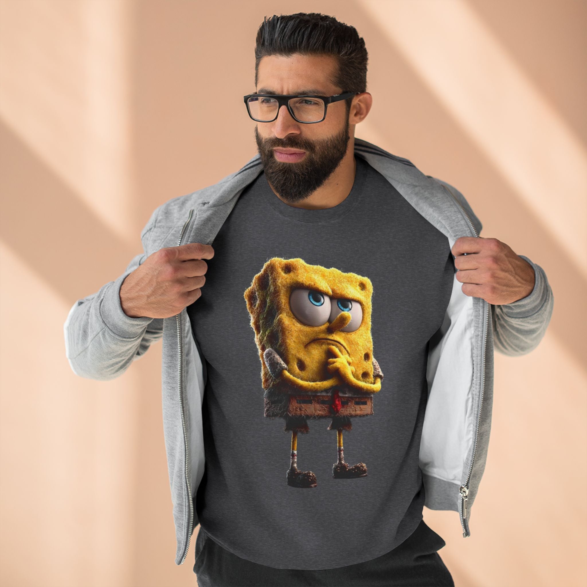 Grumpy Cartoon Sponge Crewneck Sweatshirt