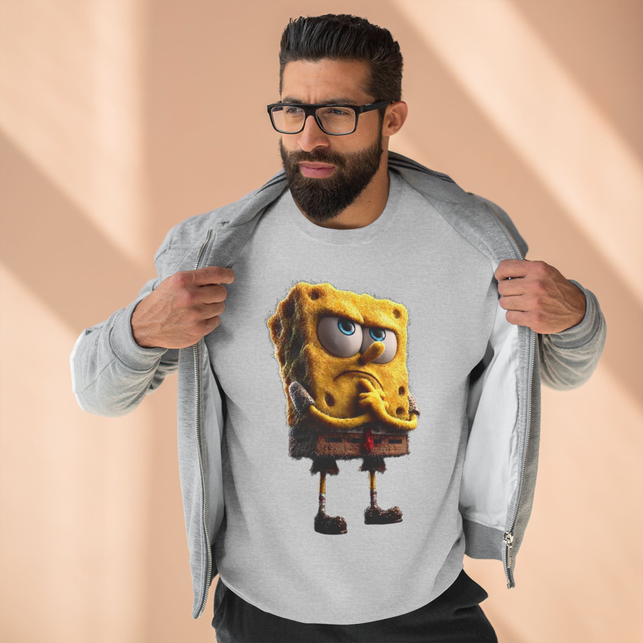 Grumpy Cartoon Sponge Crewneck Sweatshirt
