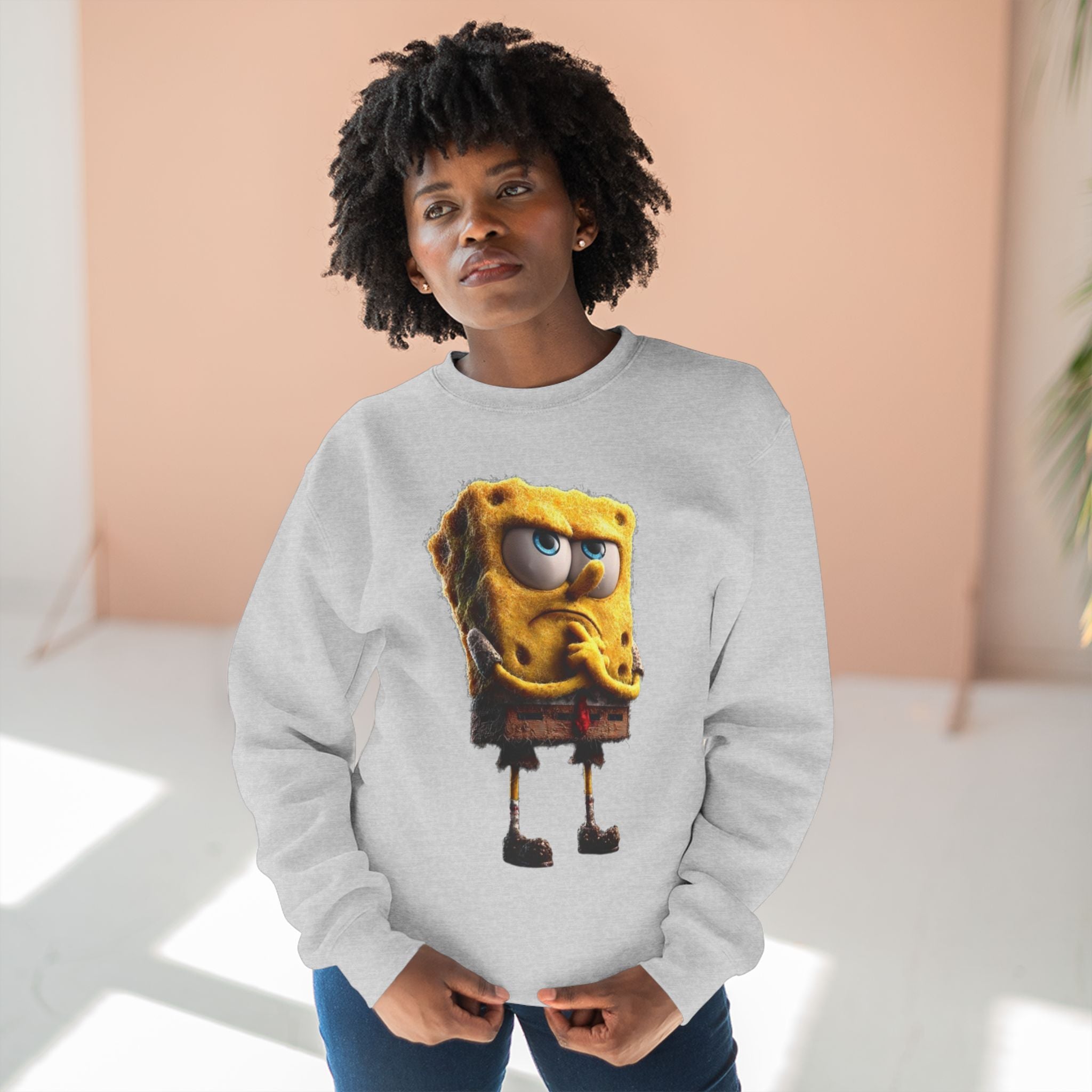 Grumpy Cartoon Sponge Crewneck Sweatshirt